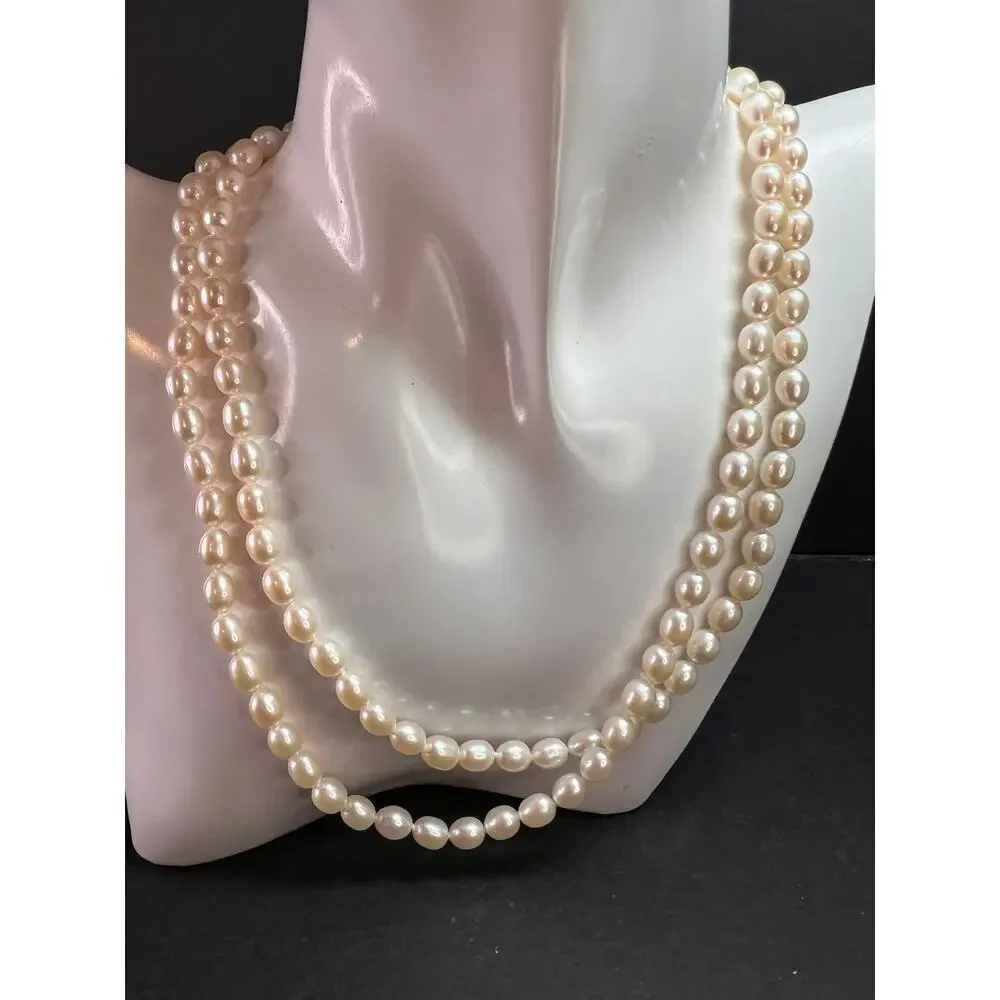Estate 36” White Cultured Freshwater Pearl Necklace 925 Sterling - Picture 2 of 8